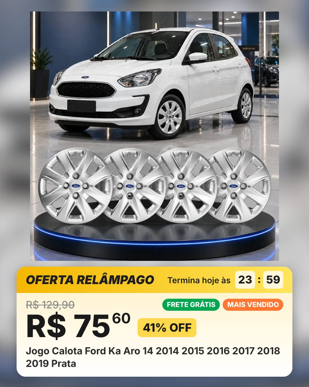 Jogo Calota Ford Ka Aro 14 2014 2015 2016 2017 2018 2019 Prata