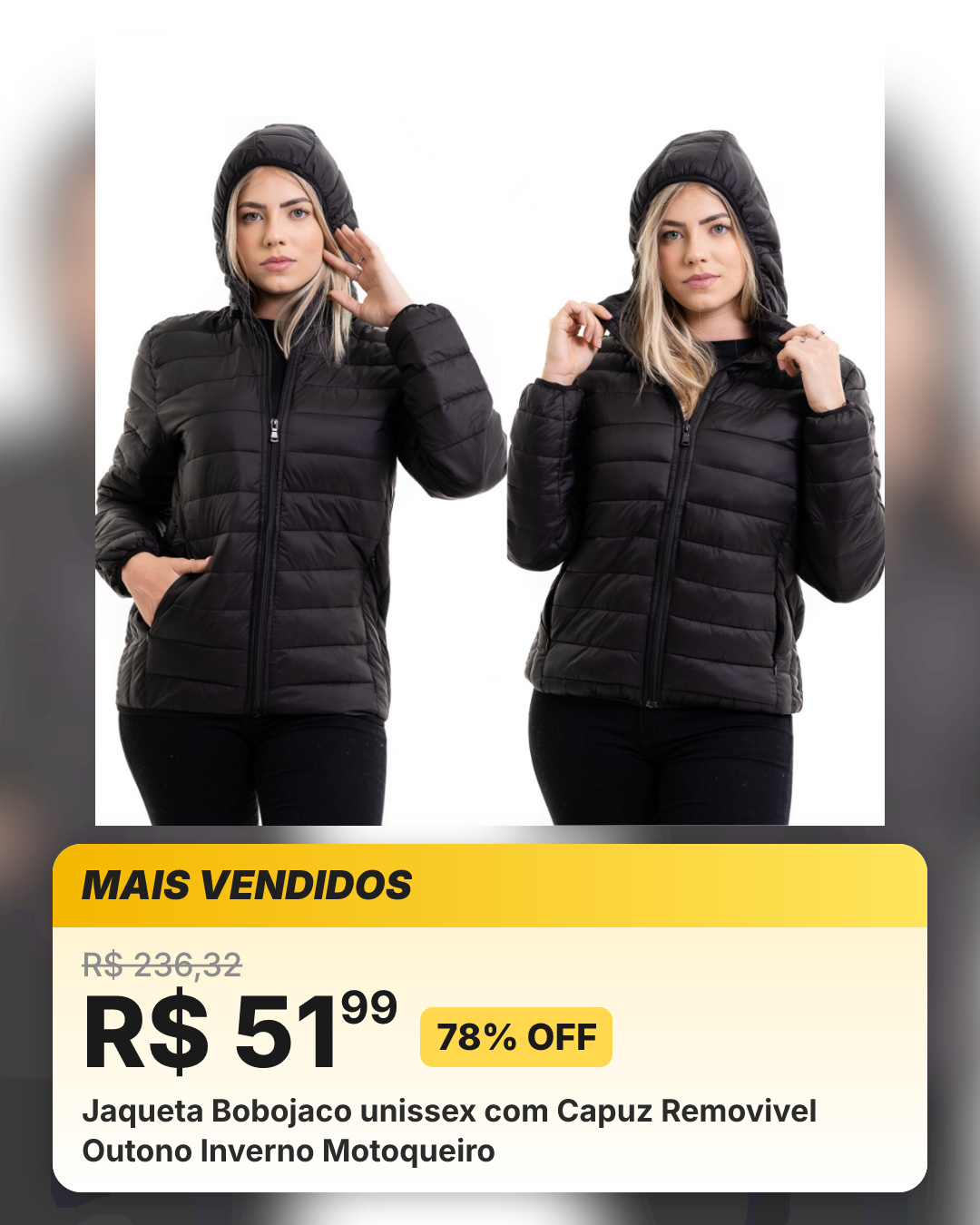 Jaqueta Bobojaco unissex com Capuz Removivel Outono Inverno Motoqueiro