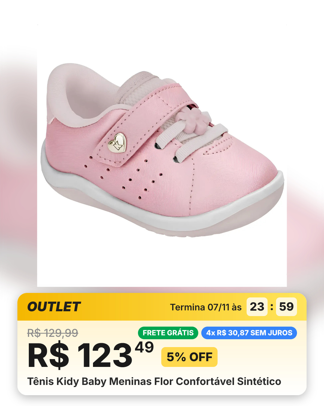 Tênis Kidy Baby Meninas Flor Confortável Sintético