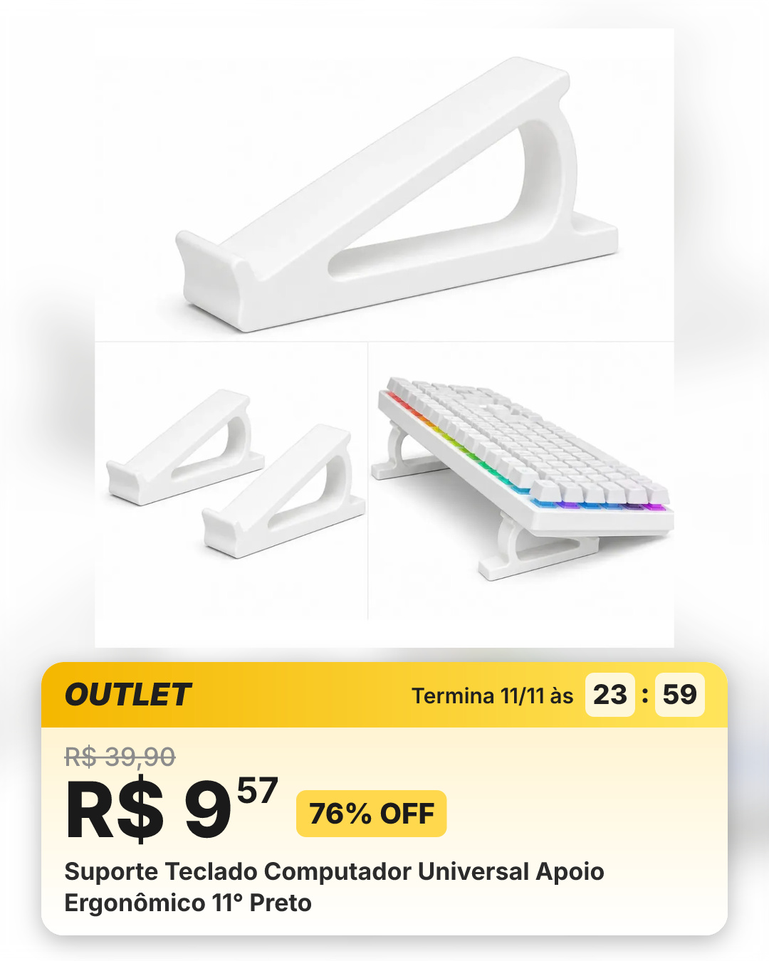 Suporte Teclado Computador Universal Apoio Ergonômico 11° Preto