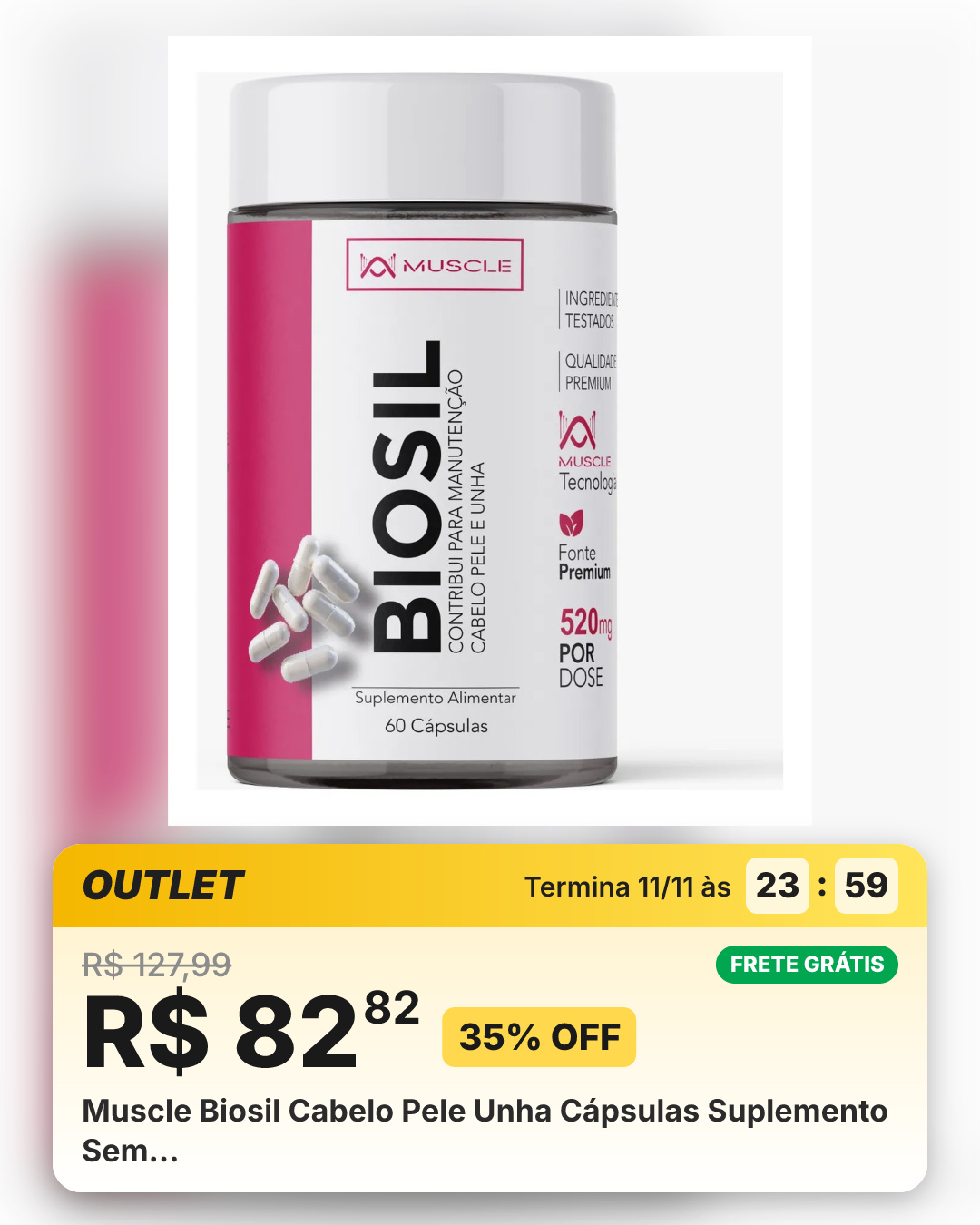 Muscle Biosil Cabelo Pele Unha Cápsulas Suplemento Sem…