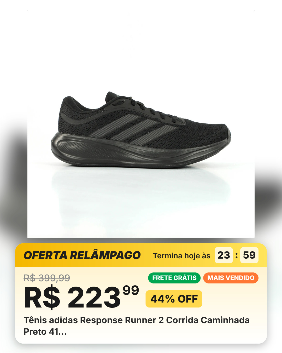 Tênis adidas Response Runner 2 Corrida Caminhada Preto 41…