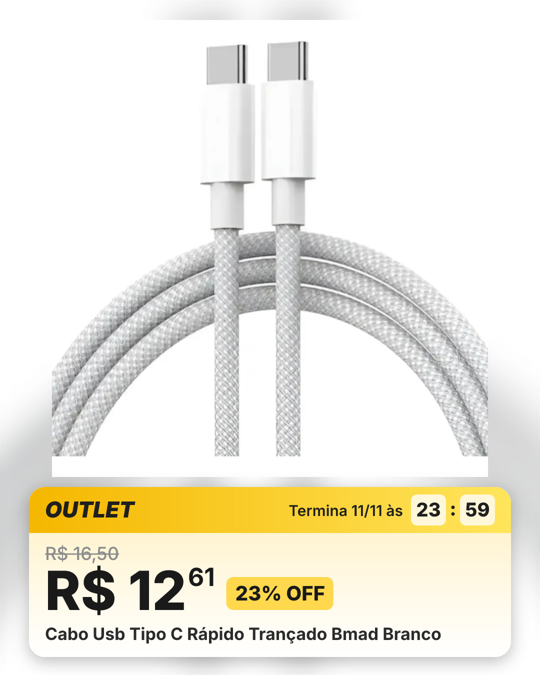 Cabo Usb Tipo C Rápido Trançado Bmad Branco