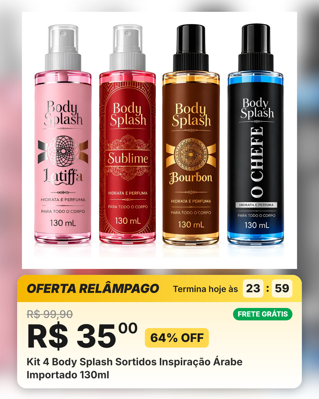 Kit 4 Body Splash Sortidos Inspiração Árabe Importado 130ml
