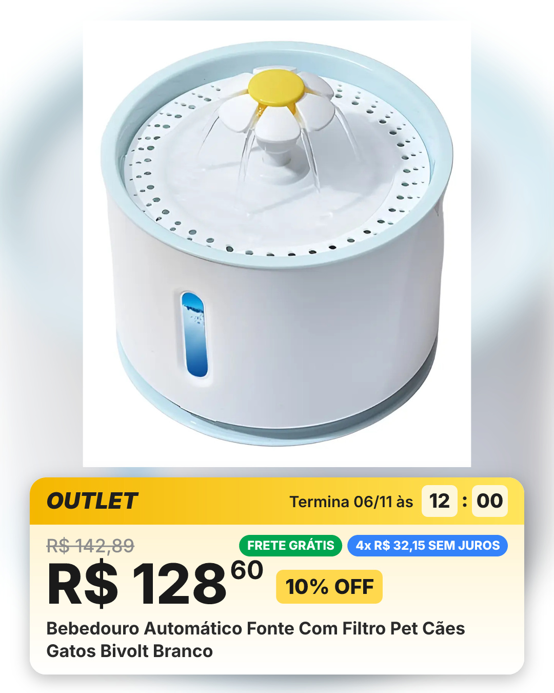 Bebedouro Automático Fonte Com Filtro Pet Cães Gatos Bivolt Branco