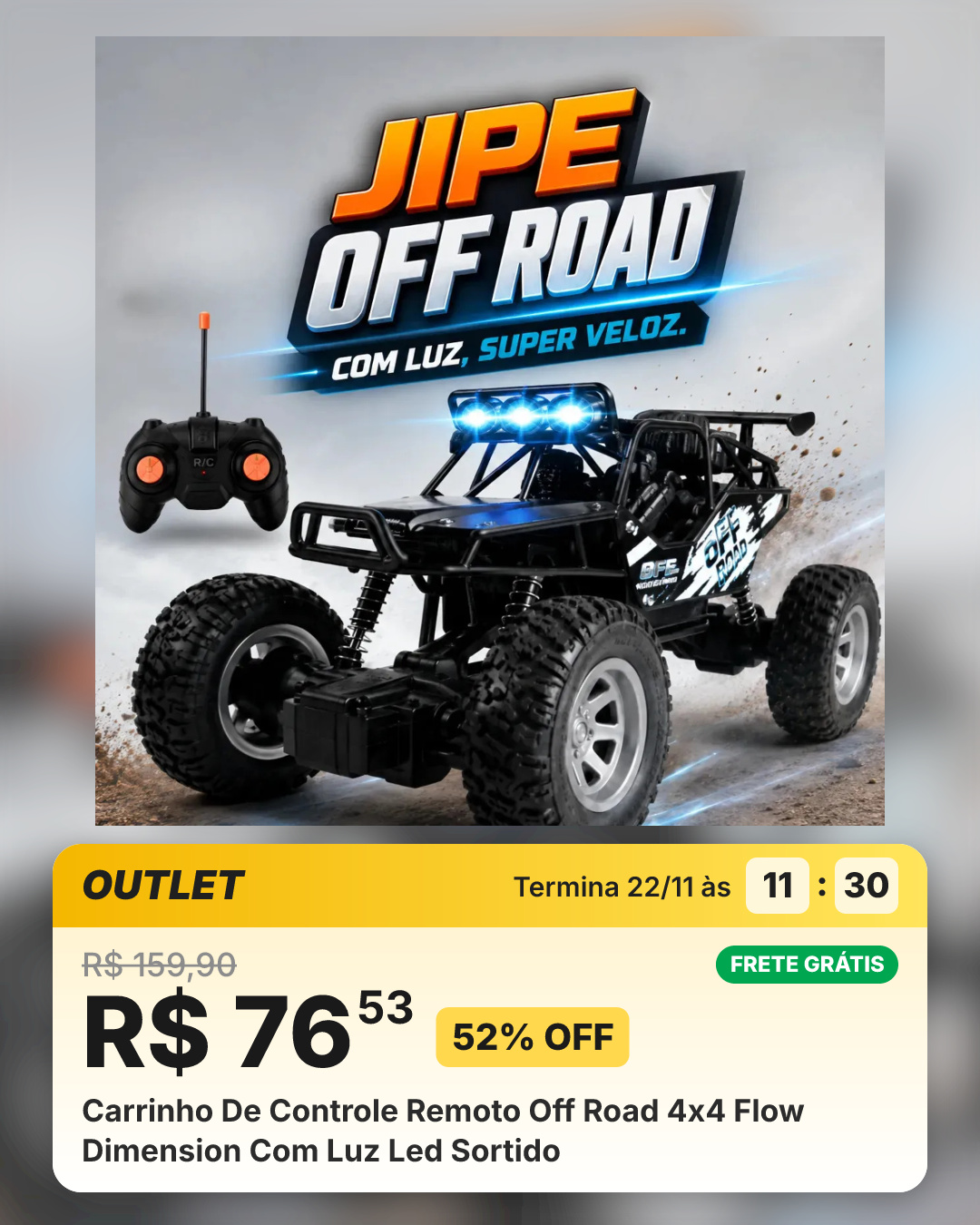Carrinho De Controle Remoto Off Road 4x4 Flow Dimension Com Luz Led Sortido
