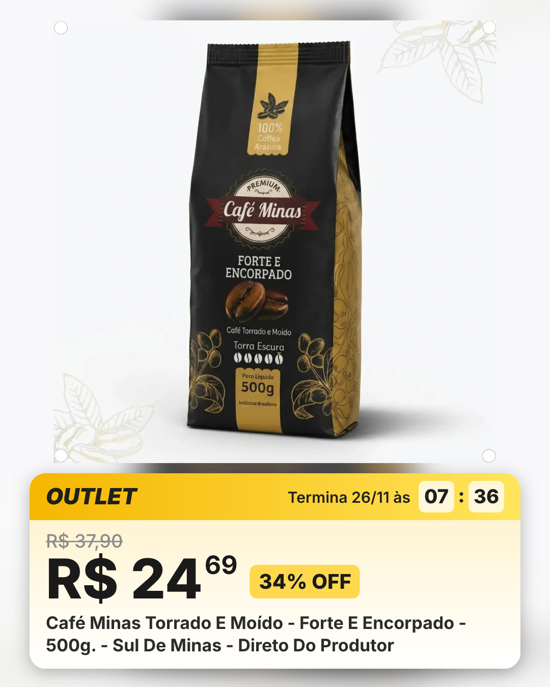 Café Minas Torrado E Moído - Forte E Encorpado - 500g. - Sul De Minas - Direto Do Produtor