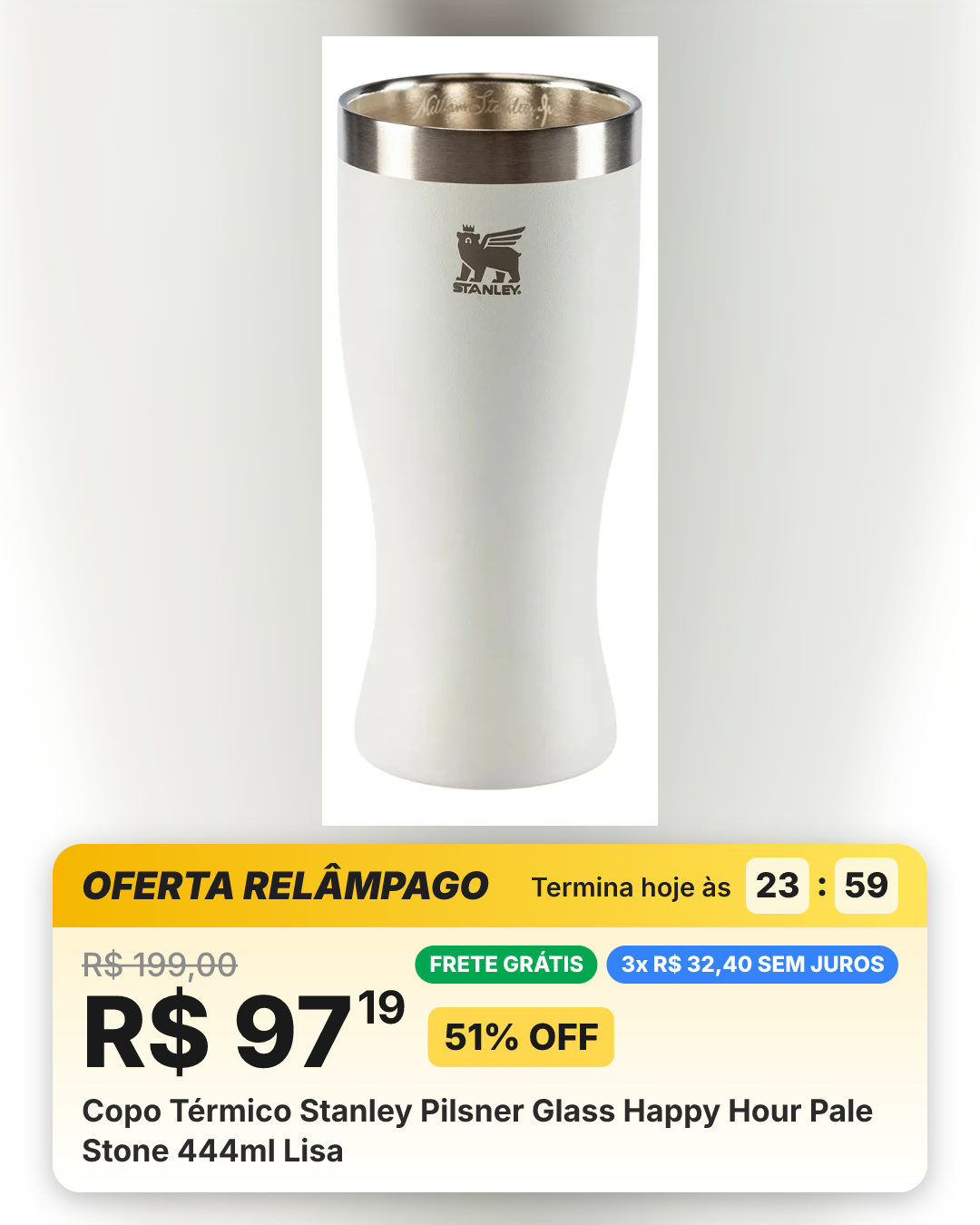 Copo Térmico Stanley Pilsner Glass Happy Hour Pale Stone 444ml Lisa