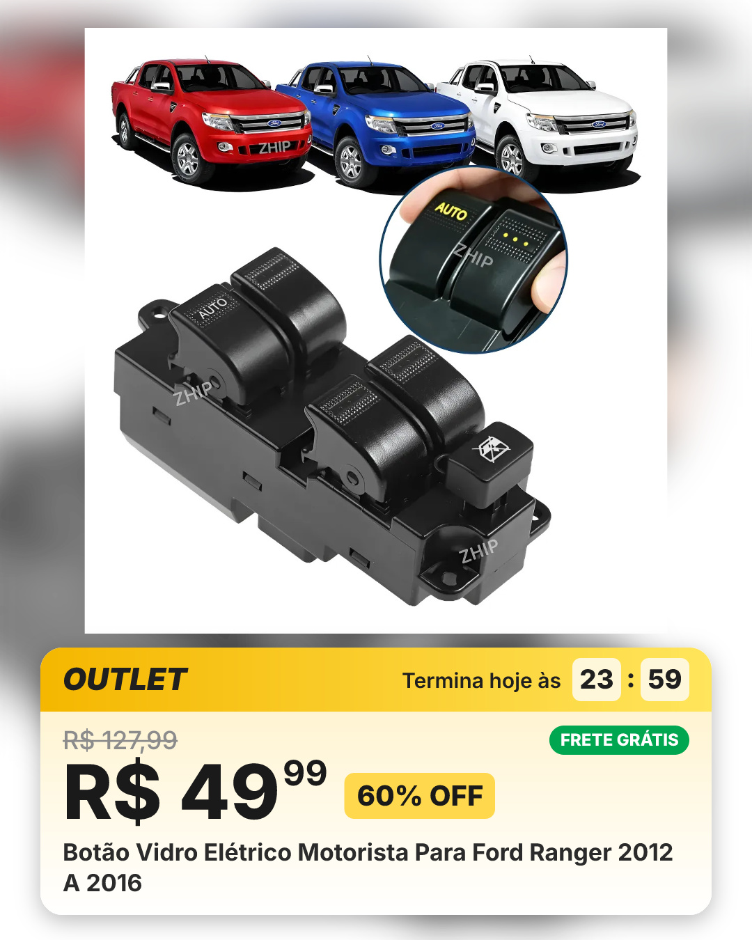 Botão Vidro Elétrico Motorista Para Ford Ranger 2012 A 2016