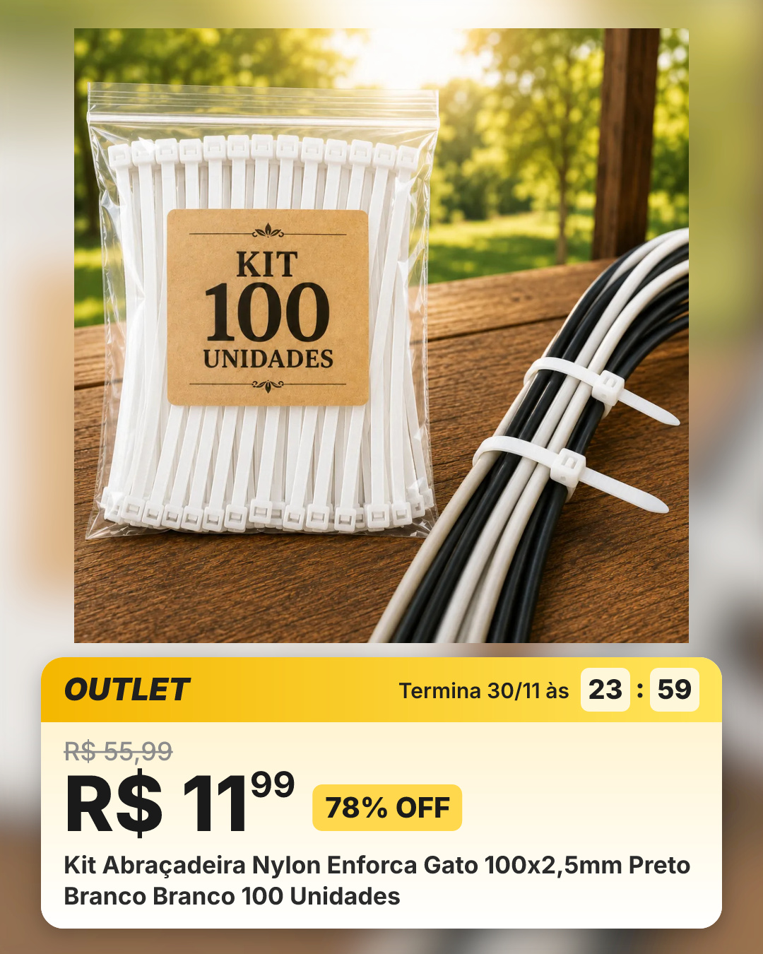 Kit Abraçadeira Nylon Enforca Gato 100x2,5mm Preto Branco Branco 100 Unidades