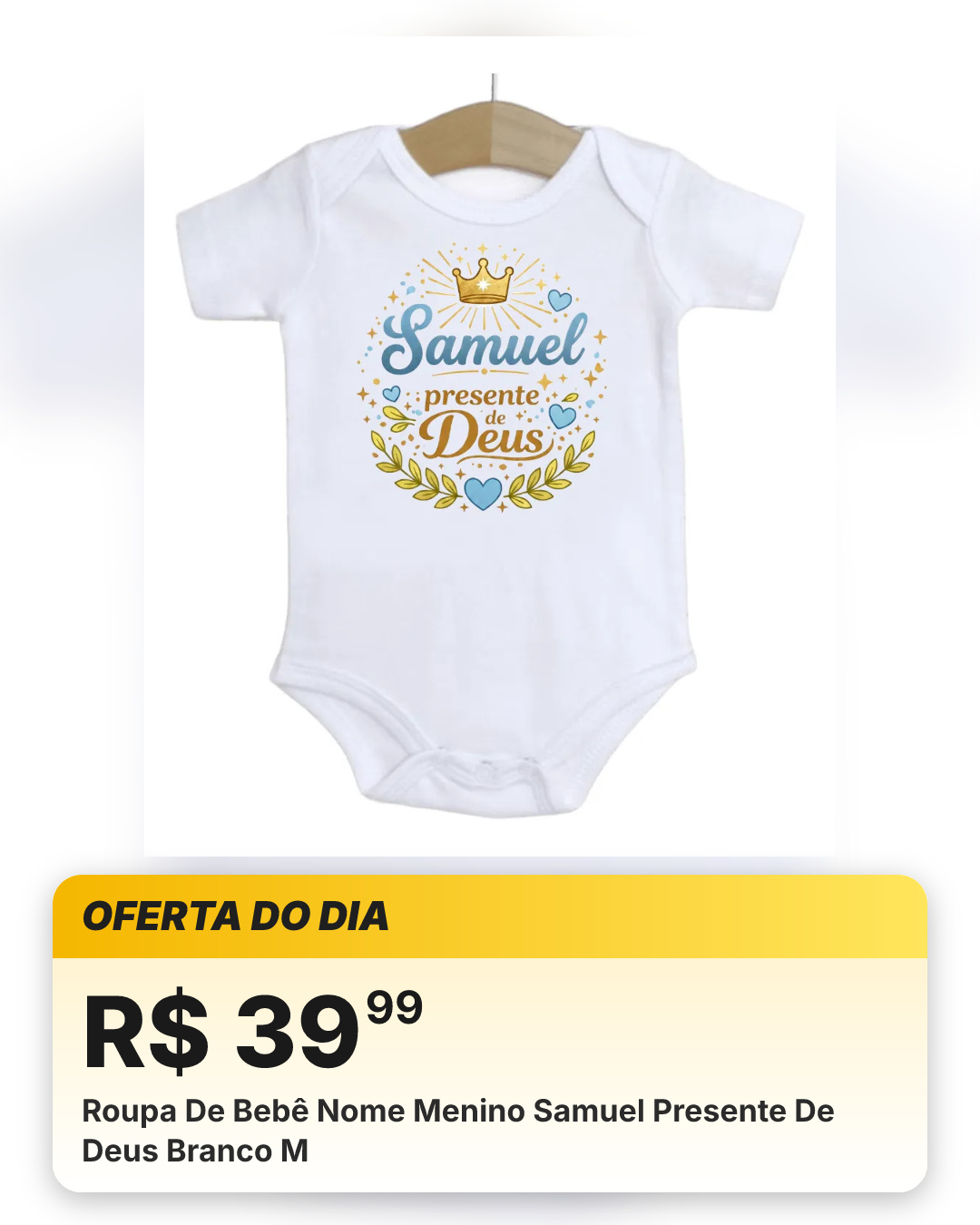 Roupa De Bebê Nome Menino Samuel Presente De Deus Branco M