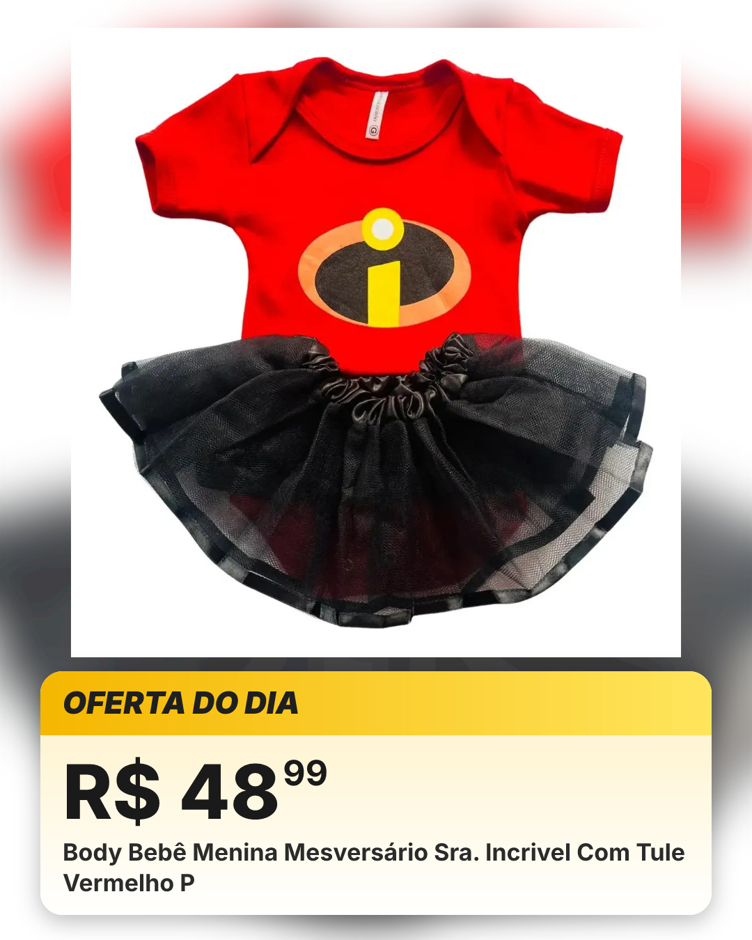 Body Bebê Menina Mesversário Sra. Incrivel Com Tule Vermelho P
