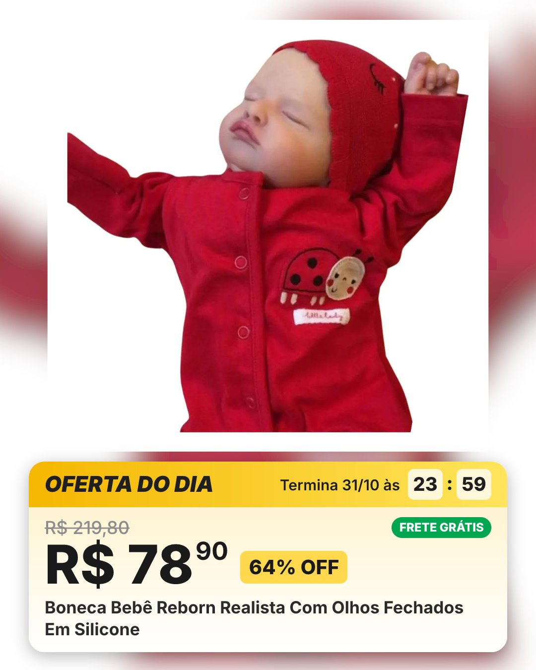 Boneca Bebê Reborn Realista Com Olhos Fechados Em Silicone