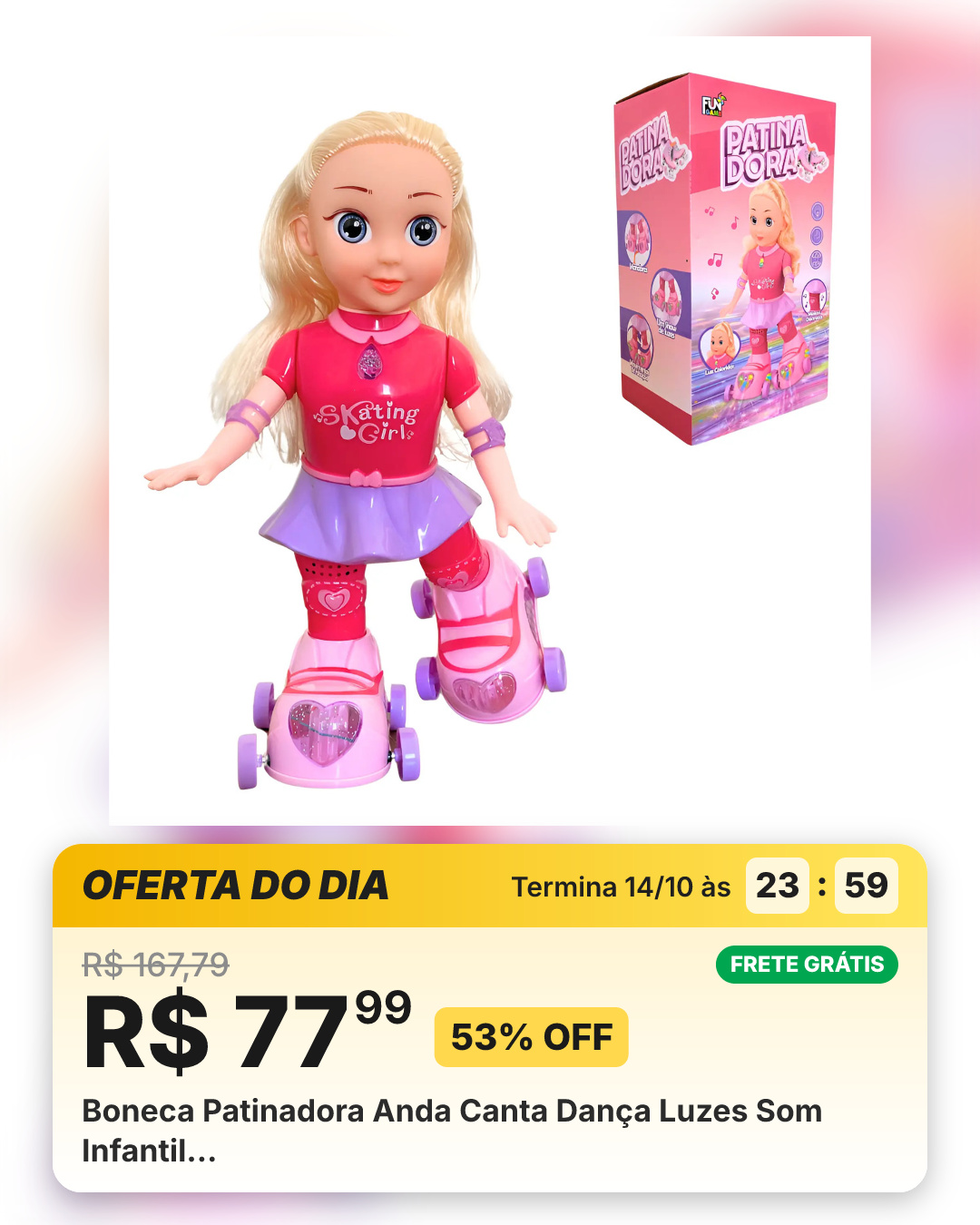 Boneca Patinadora Anda Canta Dança Luzes Som Infantil…