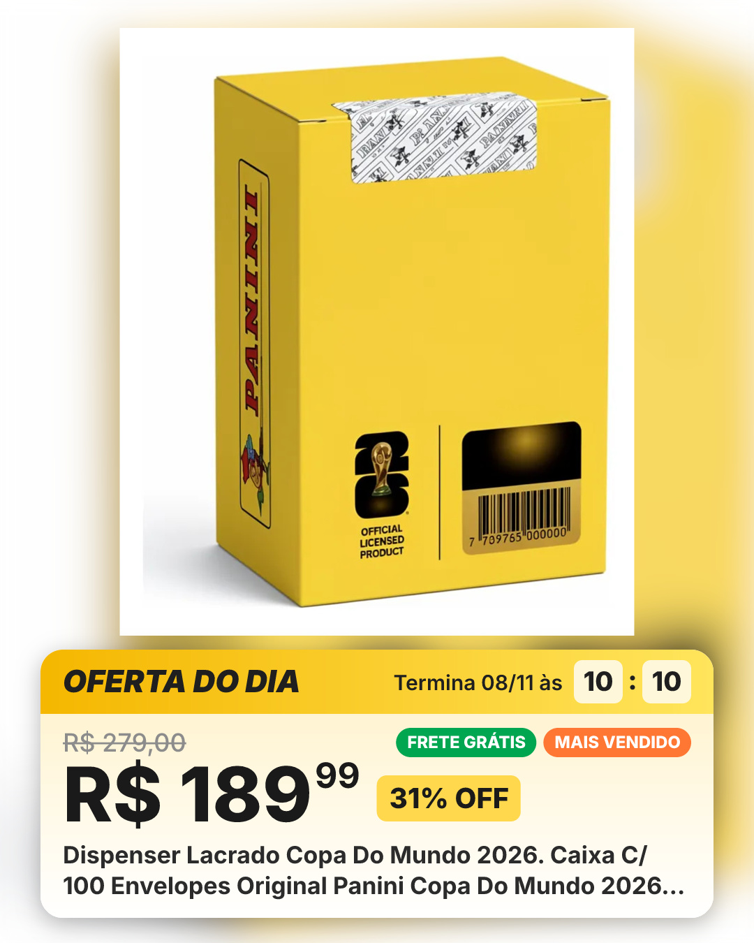 Dispenser Lacrado Copa Do Mundo 2026. Caixa C/ 100 Envelopes Original Panini Copa Do Mundo 2026 Dispenser Lacrado C/ 100 Envelopes. Total De 700 Figurinhas.