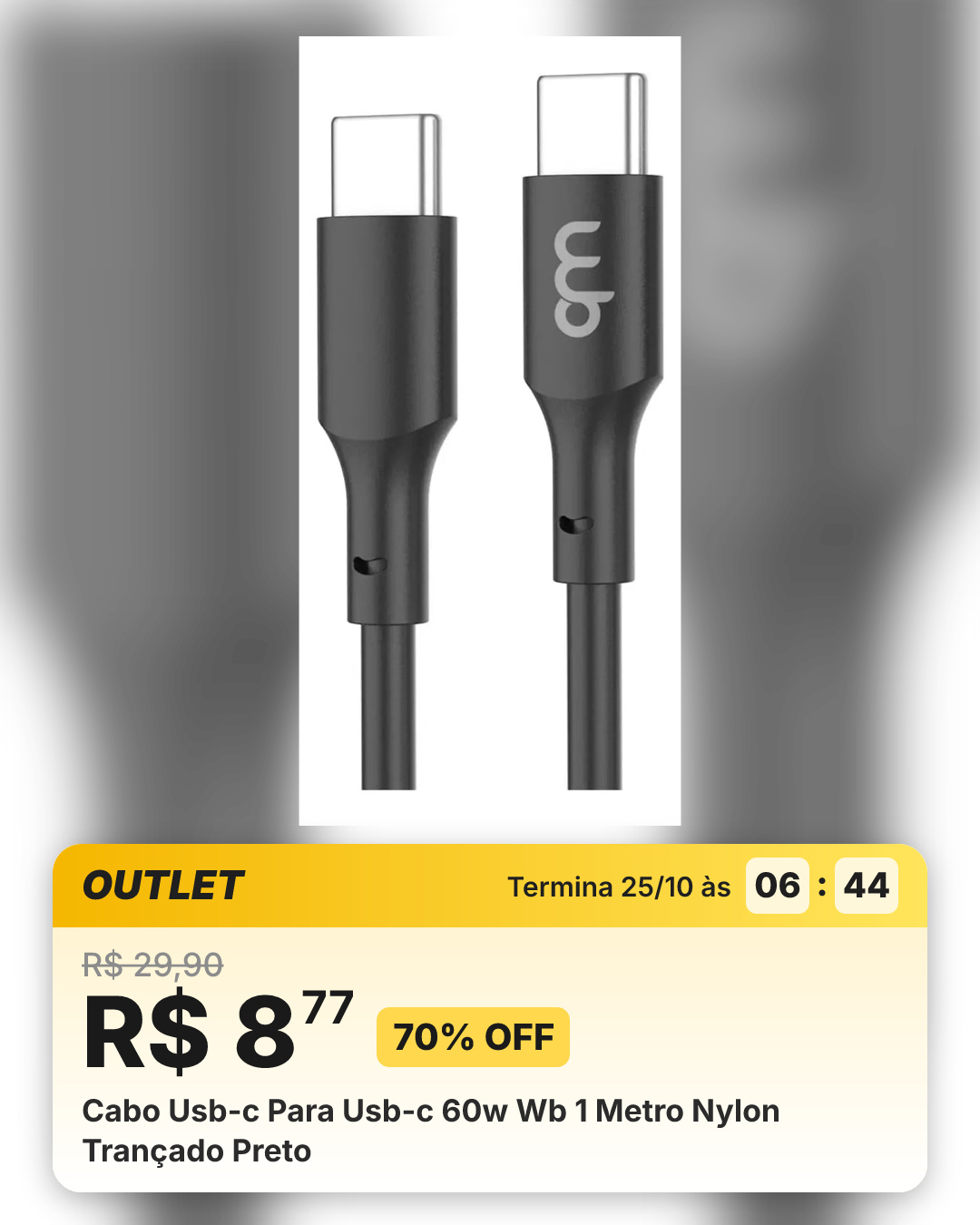 Cabo Usb-c Para Usb-c 60w Wb 1 Metro Nylon Trançado Preto