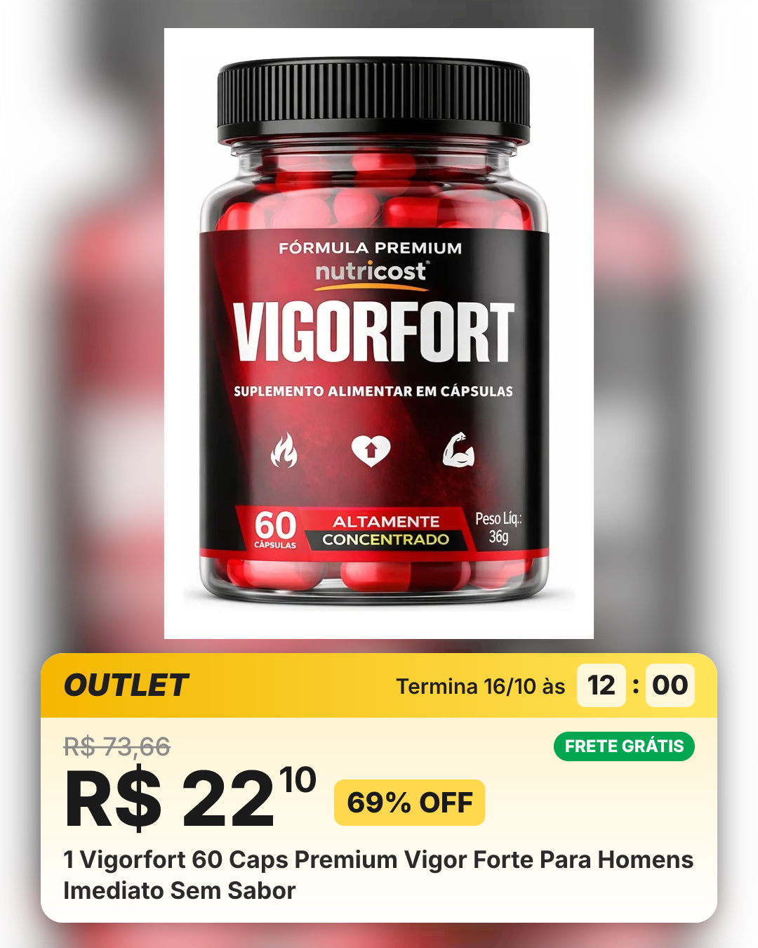 1 Vigorfort 60 Caps Premium Vigor Forte Para Homens Imediato Sem Sabor