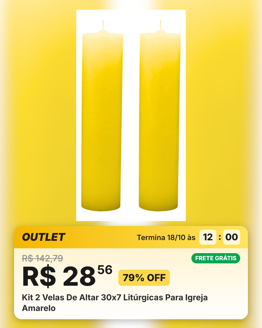 Kit 2 Velas De Altar 30x7 Litúrgicas Para Igreja Amarelo
