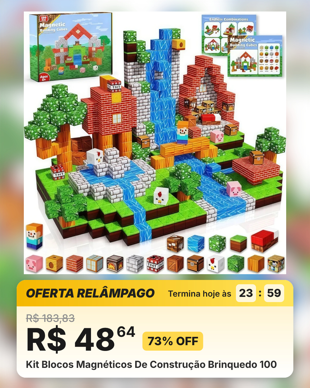 Kit Blocos Magnéticos De Construção Brinquedo 100