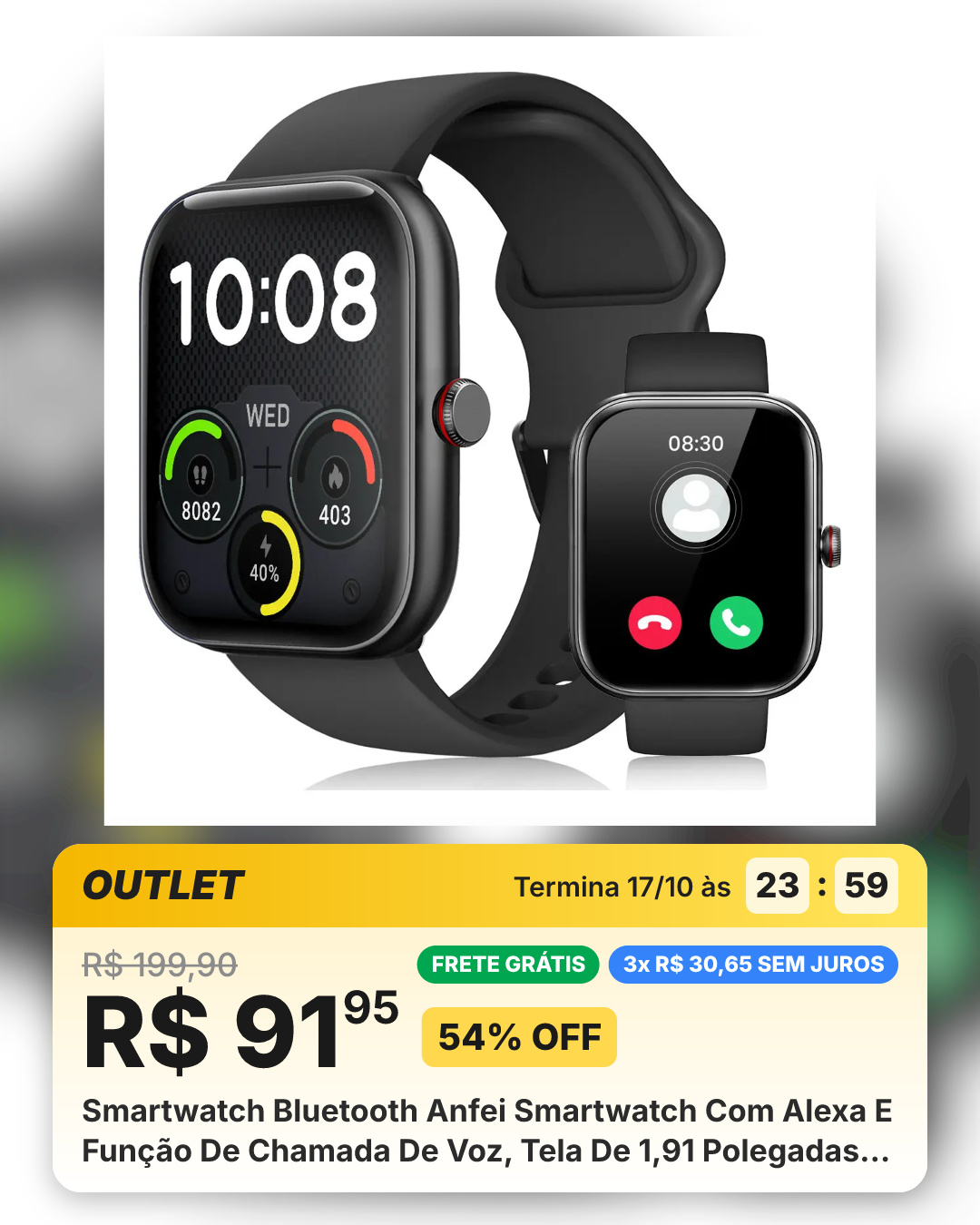 Smartwatch Bluetooth Anfei Smartwatch Com Alexa E Função De Chamada De Voz, Tela De 1,91 Polegadas, Cor Preta