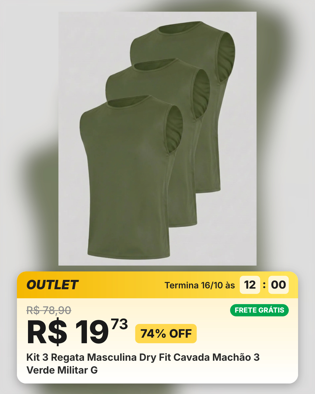 Kit 3 Regata Masculina Dry Fit Cavada Machão 3 Verde Militar G