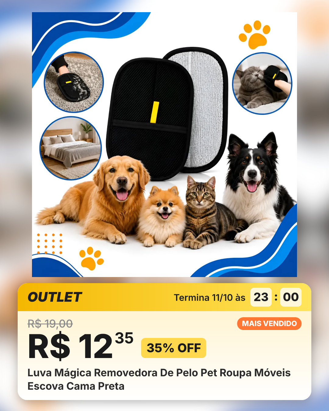 Luva Mágica Removedora De Pelo Pet Roupa Móveis Escova Cama Preta