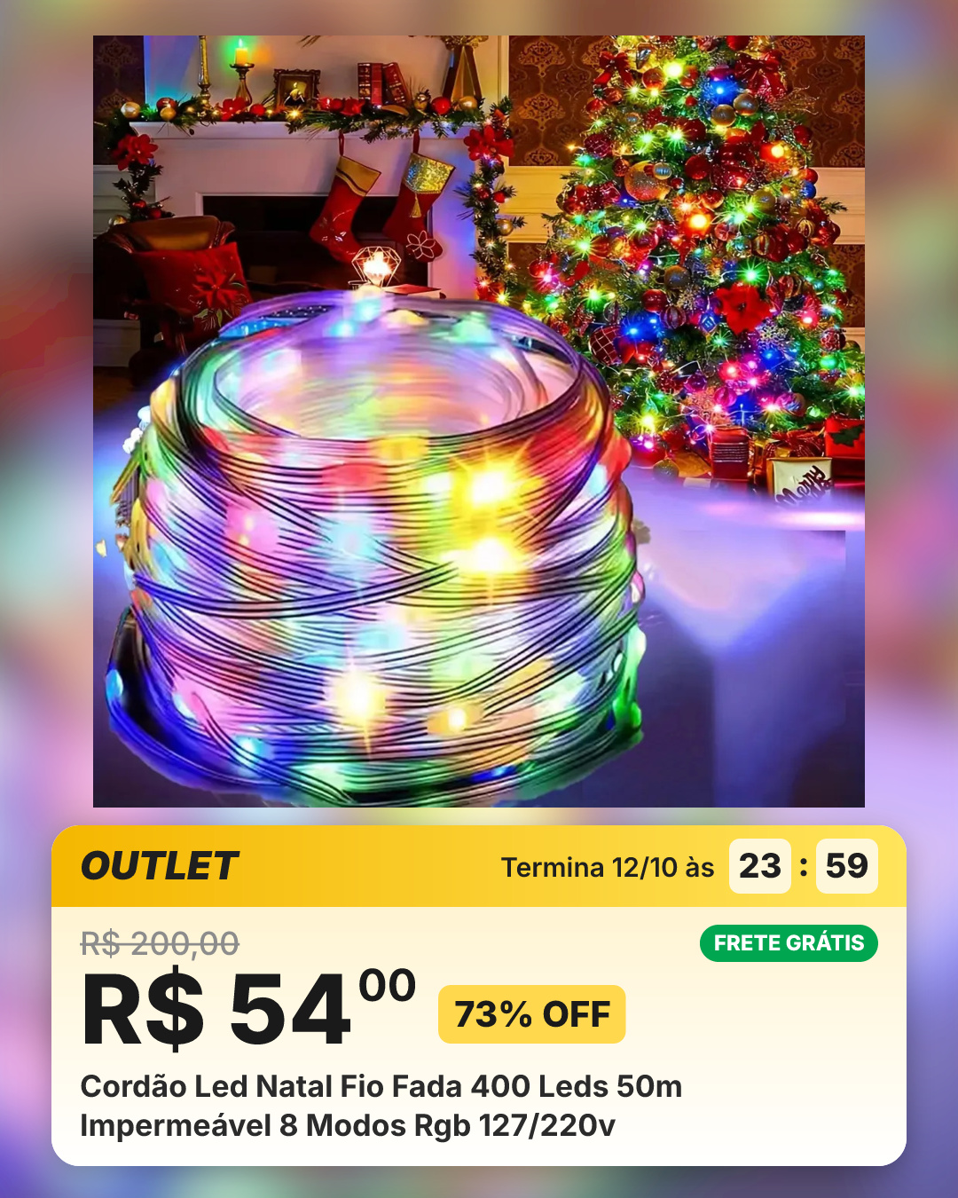 Cordão Led Natal Fio Fada 400 Leds 50m Impermeável 8 Modos Rgb 127/220v