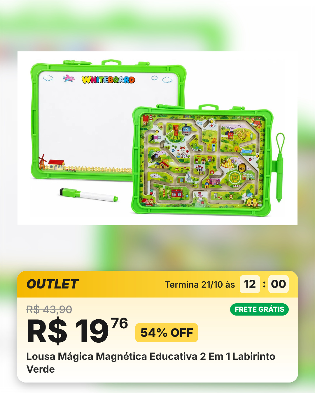 Lousa Mágica Magnética Educativa 2 Em 1 Labirinto Verde