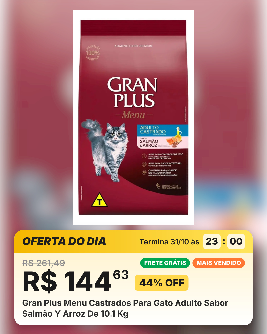 Gran Plus Menu Castrados Para Gato Adulto Sabor Salmão Y Arroz De 10.1 Kg