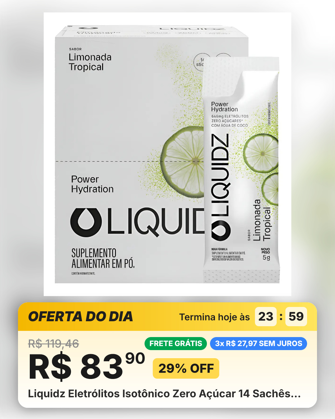 Liquidz Eletrólitos Isotônico Zero Açúcar 14 Sachês…