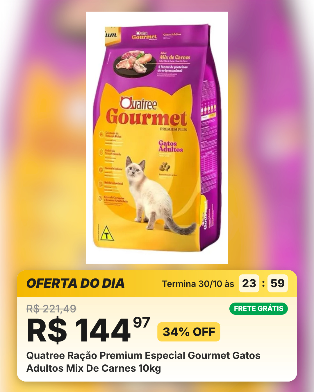 Quatree Ração Premium Especial Gourmet Gatos Adultos Mix De Carnes 10kg