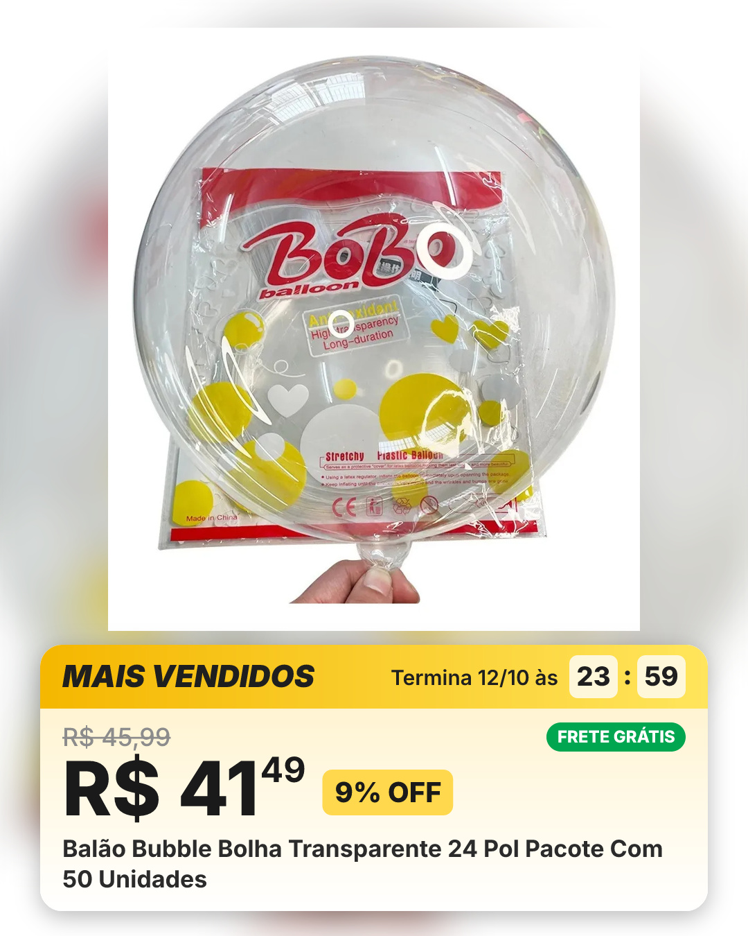 Balão Bubble Bolha Transparente 24 Pol Pacote Com 50 Unidades