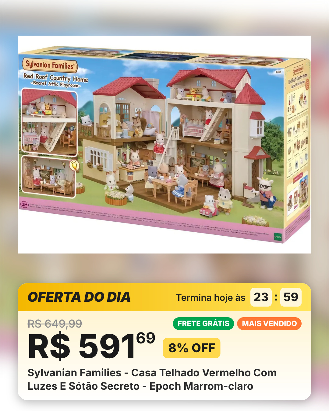 Sylvanian Families - Casa Telhado Vermelho Com Luzes E Sótão Secreto - Epoch Marrom-claro
