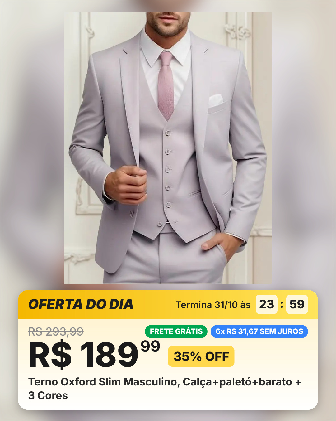Terno Oxford Slim Masculino, Calça+paletó+barato + 3 Cores