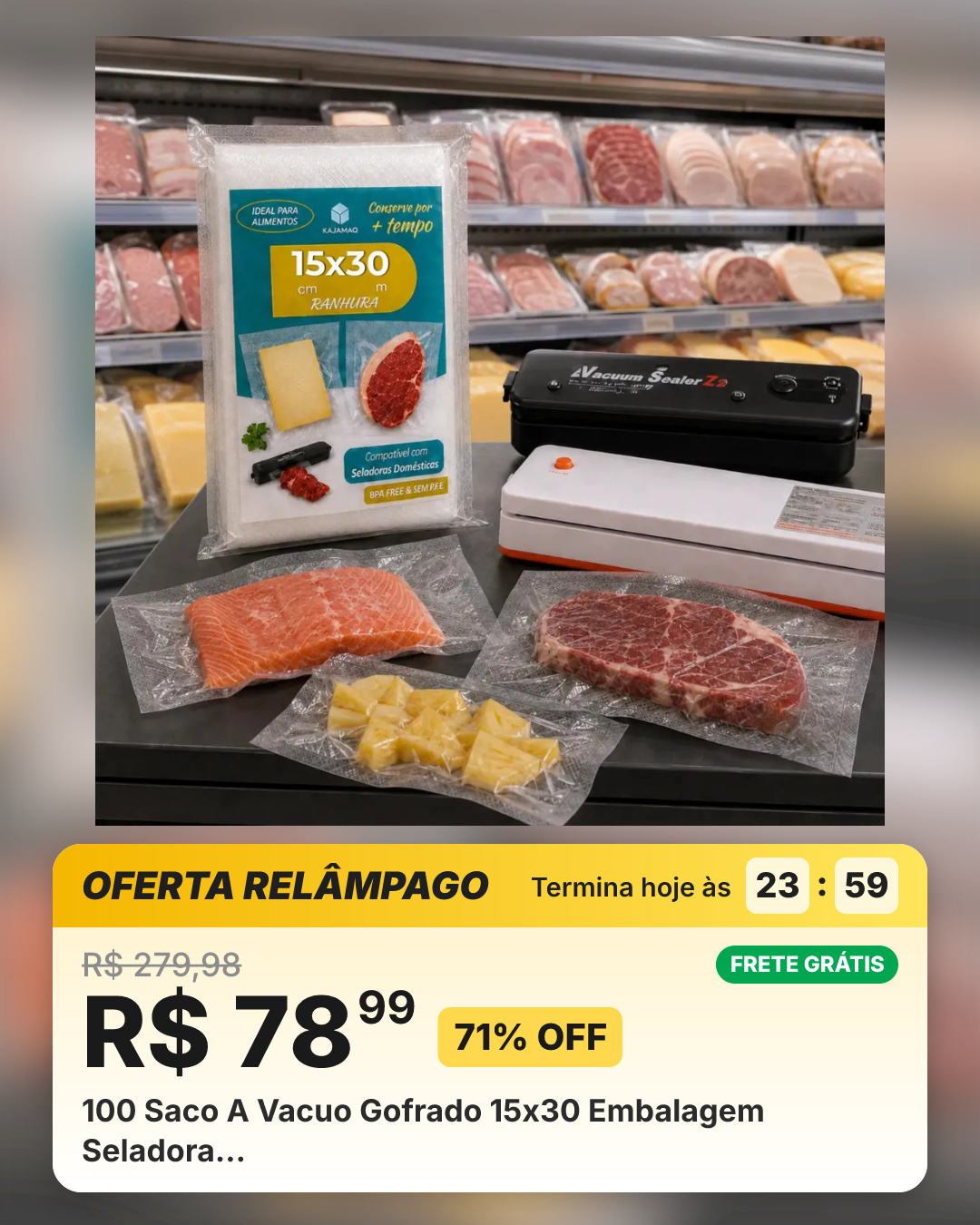 100 Saco A Vacuo Gofrado 15x30 Embalagem Seladora…