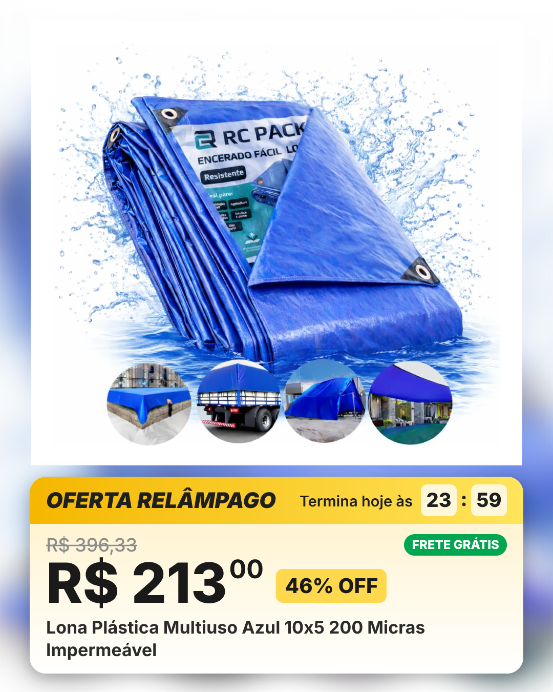 Lona Plástica Multiuso Azul 10x5 200 Micras Impermeável