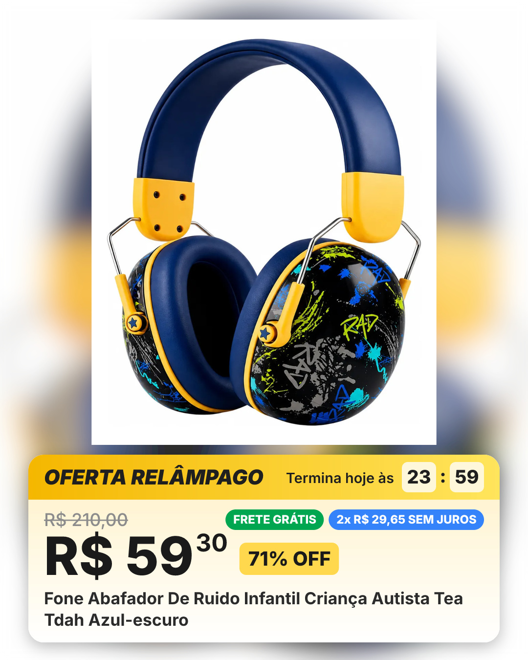 Fone Abafador De Ruido Infantil Criança Autista Tea Tdah Azul-escuro