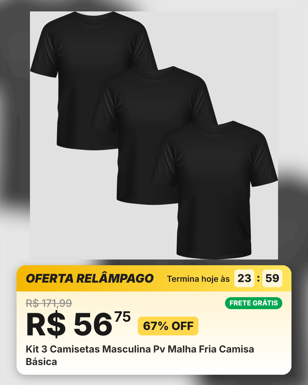 Kit 3 Camisetas Masculina Pv Malha Fria Camisa Básica