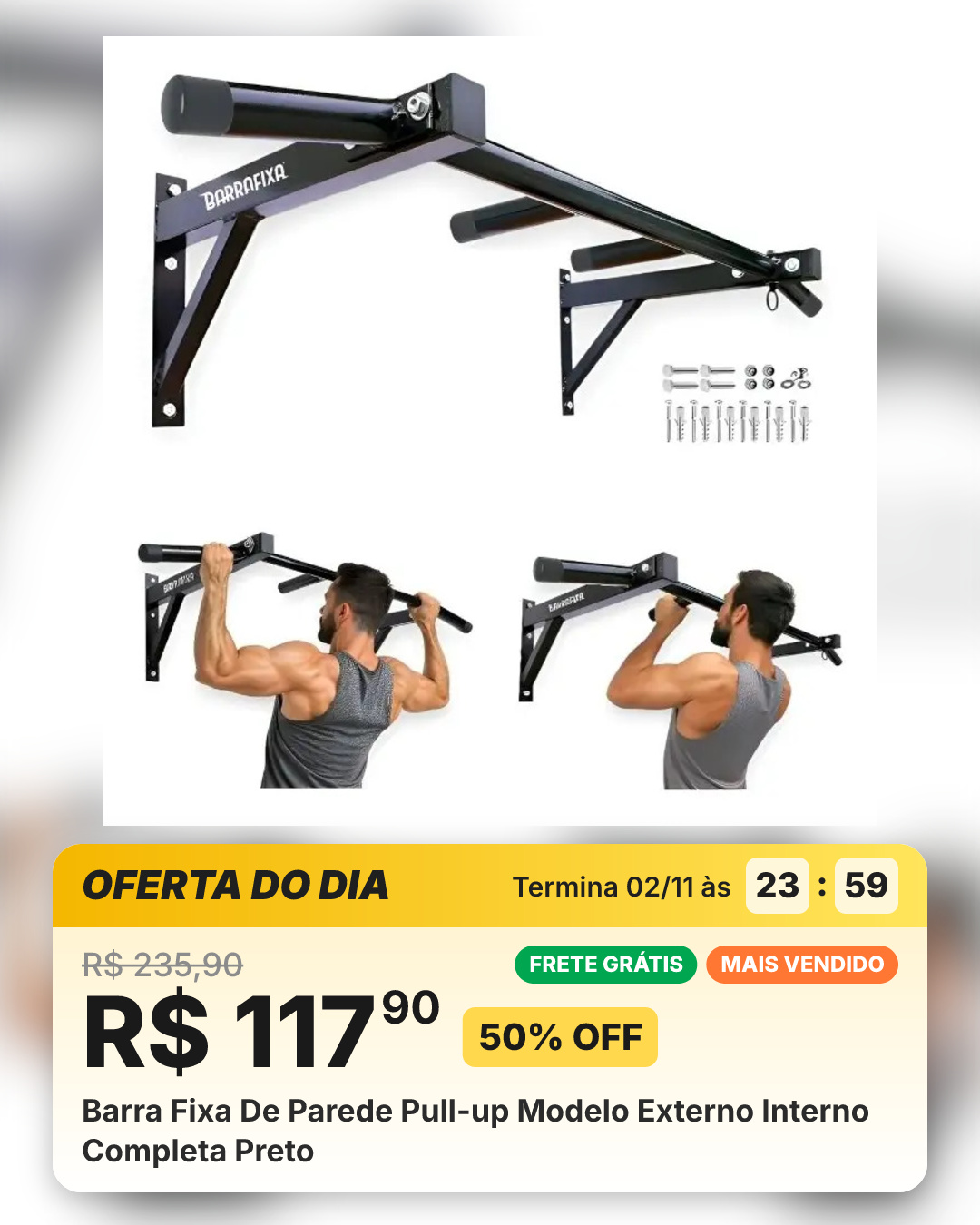 Barra Fixa De Parede Pull-up Modelo Externo Interno Completa Preto