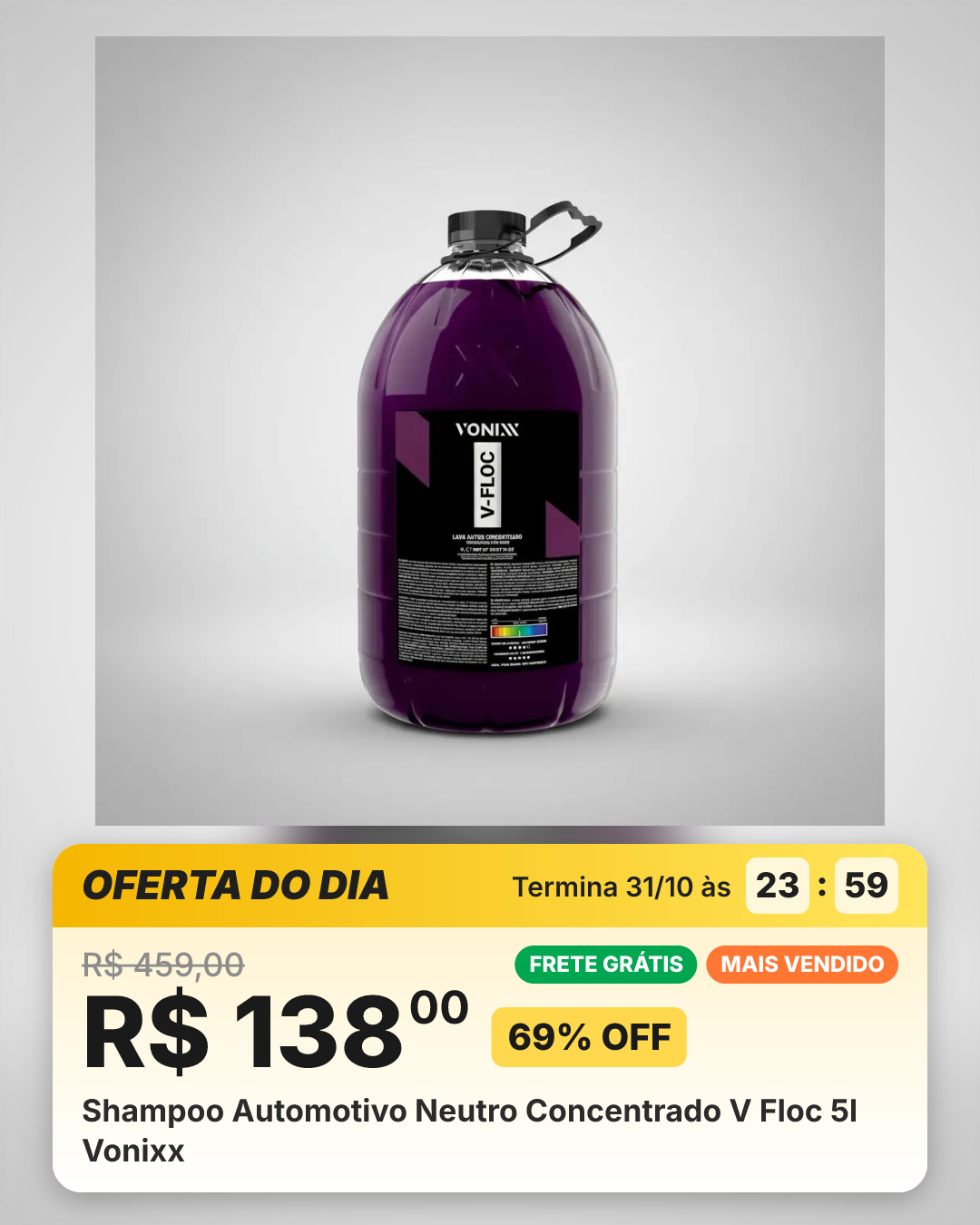 Shampoo Automotivo Neutro Concentrado V Floc 5l Vonixx
