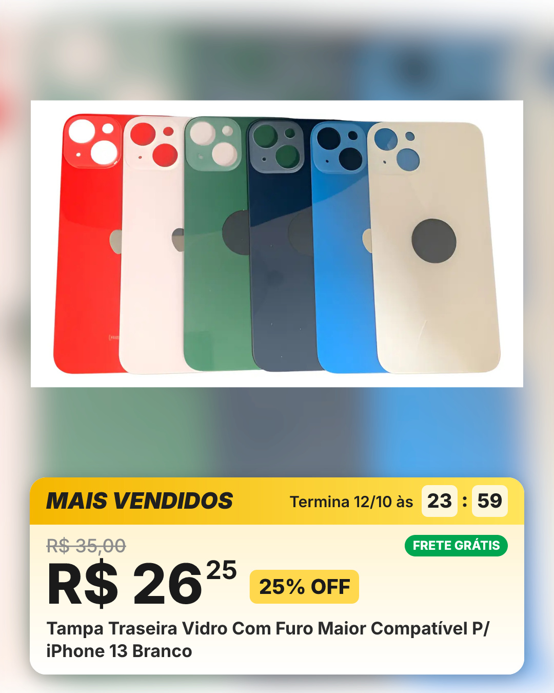 Tampa Traseira Vidro Com Furo Maior Compatível P/ iPhone 13 Branco