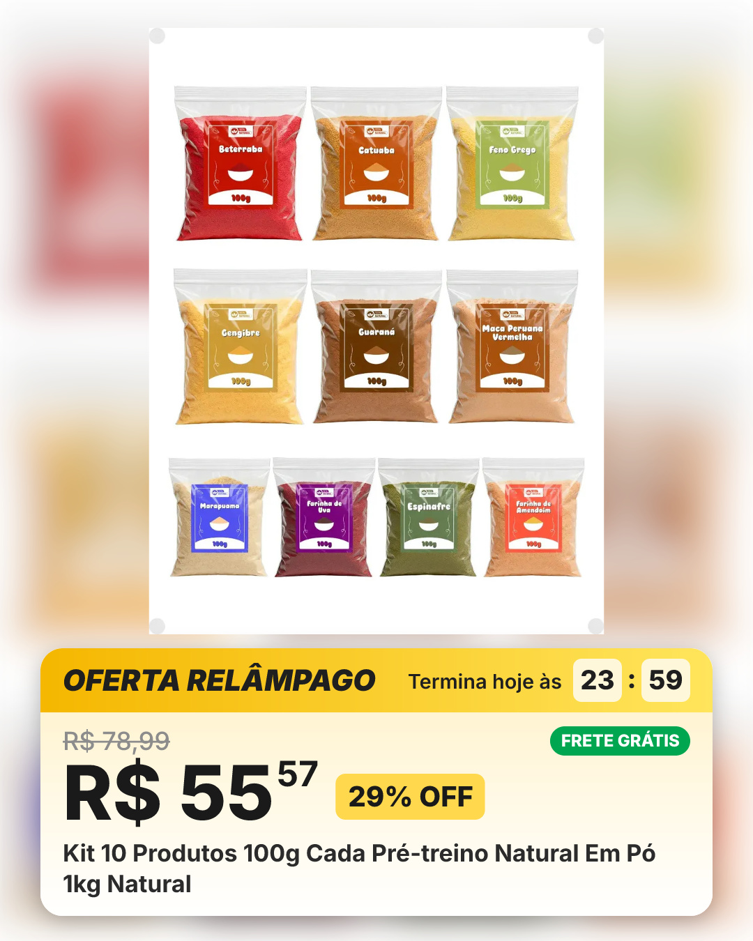 Kit 10 Produtos 100g Cada Pré-treino Natural Em Pó 1kg Natural