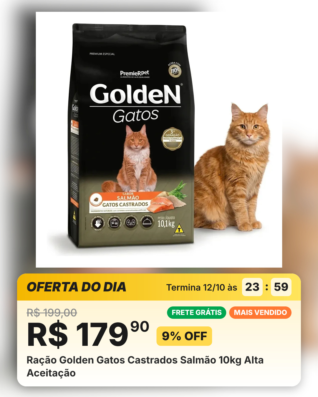 Ração Golden Gatos Castrados Salmão 10kg Alta Aceitação