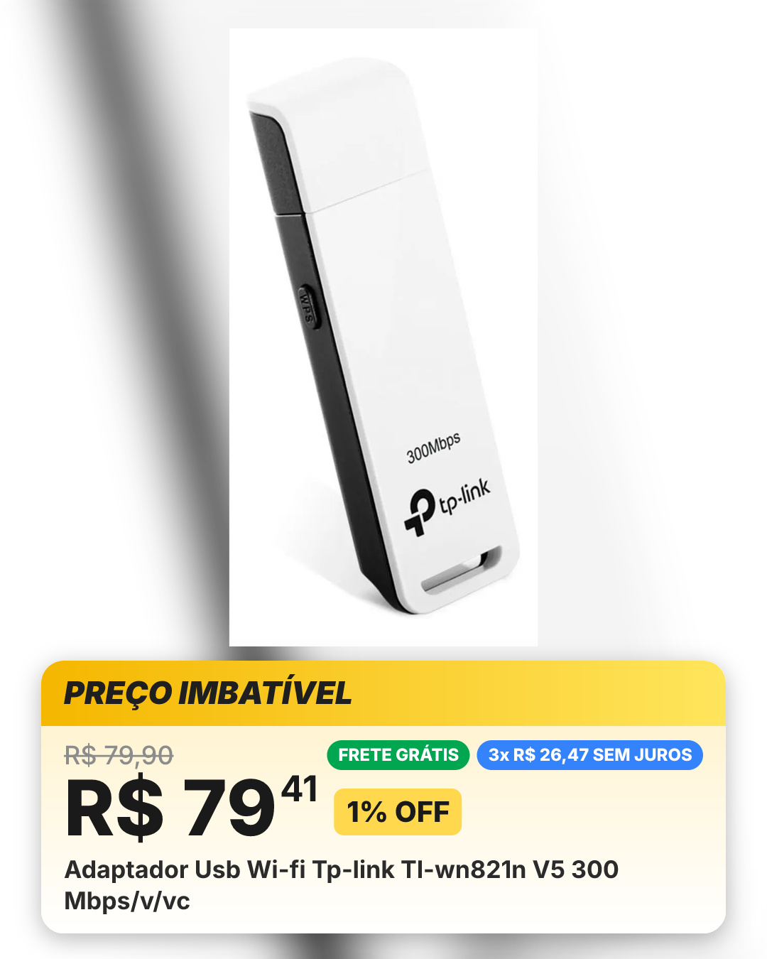 Adaptador Usb Wi-fi Tp-link Tl-wn821n V5 300 Mbps/v/vc