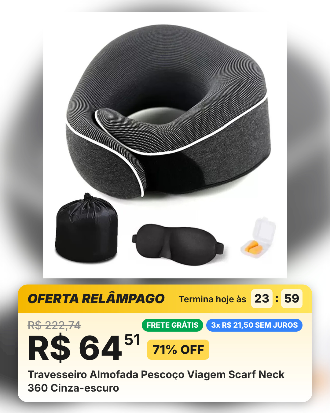 Travesseiro Almofada Pescoço Viagem Scarf Neck 360 Cinza-escuro