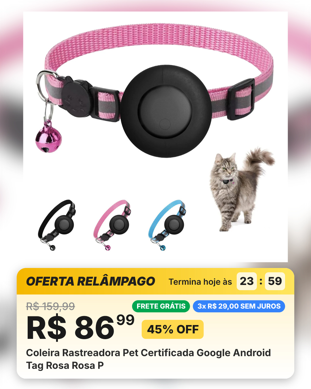 Coleira Rastreadora Pet Certificada Google Android Tag Rosa Rosa P