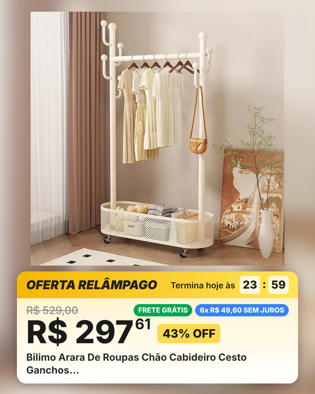 Bilimo Arara De Roupas Chão Cabideiro Cesto Ganchos…