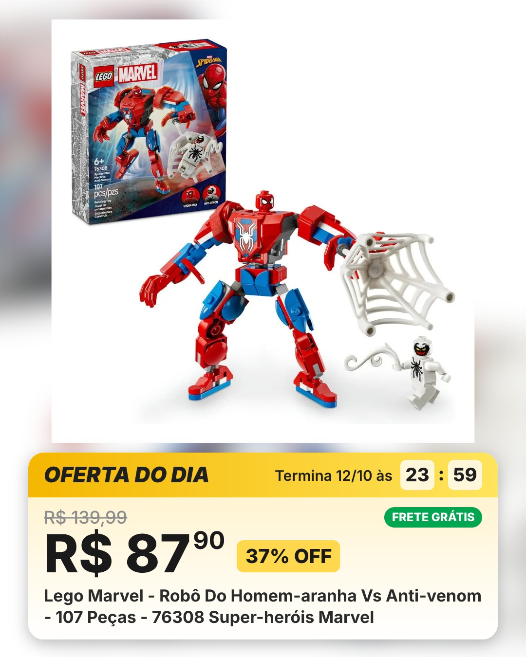 Lego Marvel - Robô Do Homem-aranha Vs Anti-venom - 107 Peças - 76308 Super-heróis Marvel