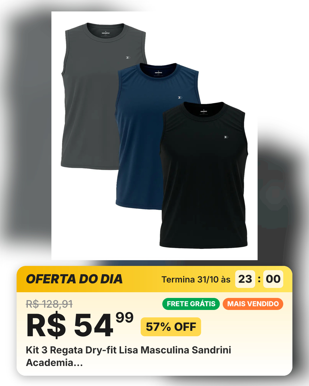 Kit 3 Regata Dry-fit Lisa Masculina Sandrini Academia…