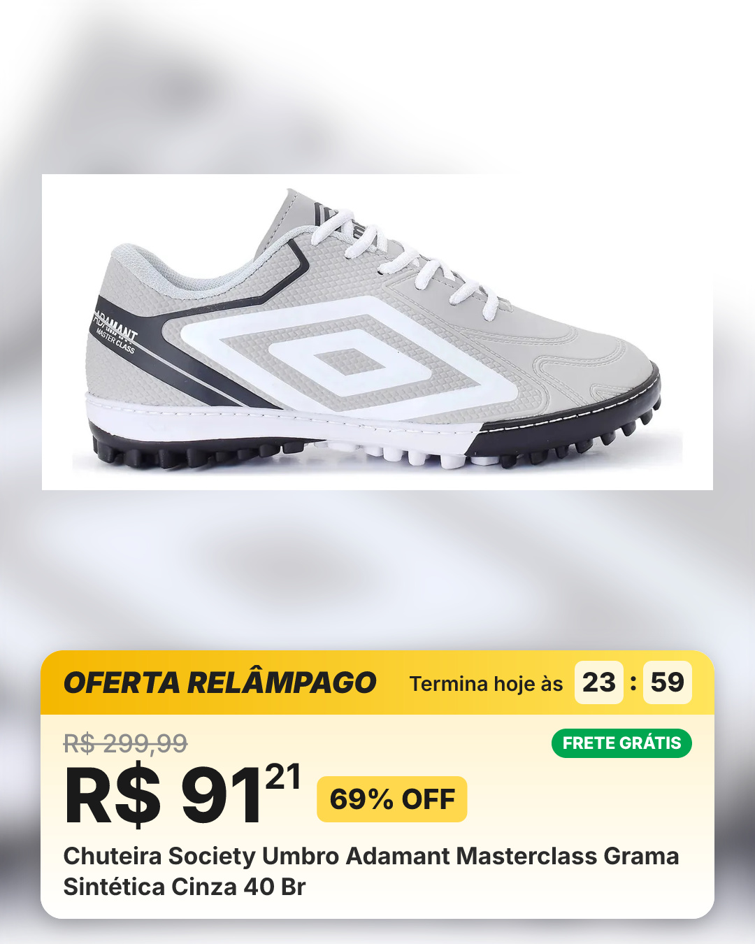 Chuteira Society Umbro Adamant Masterclass Grama Sintética Cinza 40 Br